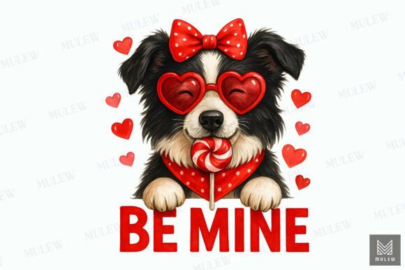 Cute Border Collie Dog Valentine PNG