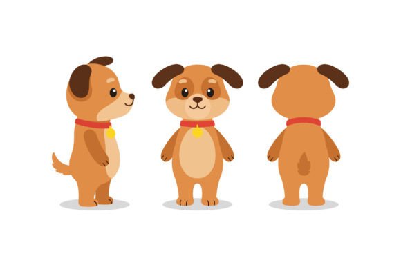 Cute Cartoon Dog in Three Poses