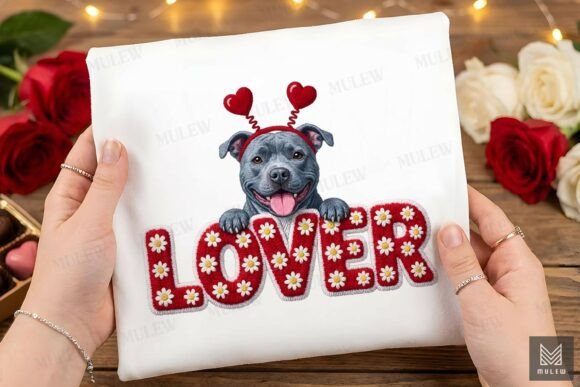 Cute Valentine Faux Yarn Pitbull Dog PNG Review