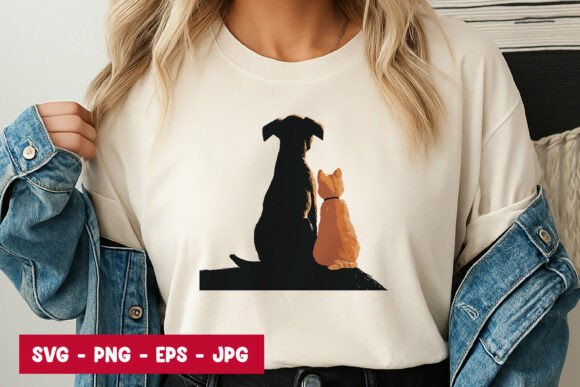 Dog and Cat Silhouette Sitting SVG PNG Review