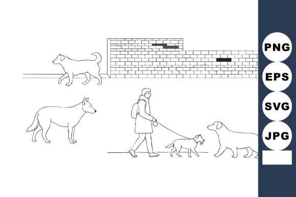 Dog Walking Scene with Multiple Dogs