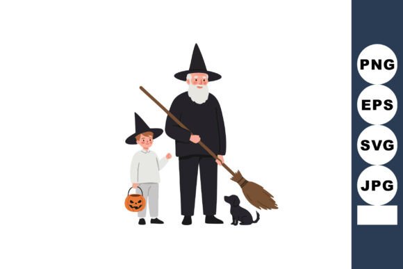Halloween Witch Grandfather and Child