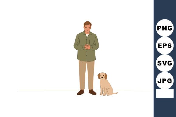 Man Standing with Golden Retriever Dog