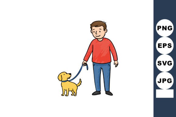 Man Walking Small Yellow Dog on Leash