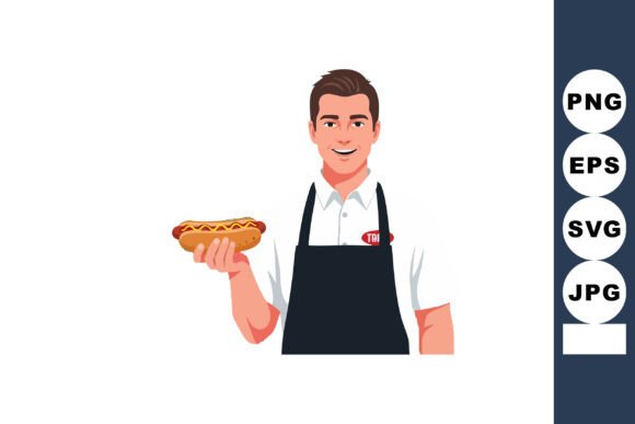 Man Wearing Apron Holding Hot Dog Smilin Review