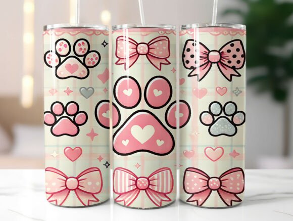 Pink Paw Bow Valentine Dog Tumbler Wrap