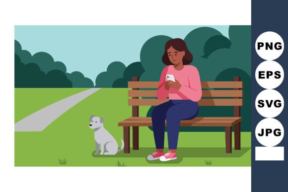 Woman Sitting on Park Bench Using Smartp