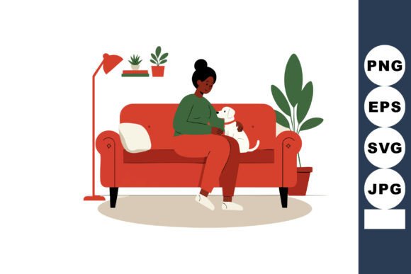 Woman Sitting on Red Sofa Playing with S